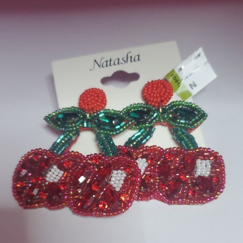 Natasha Couture Red and Green Sparkling Earrings